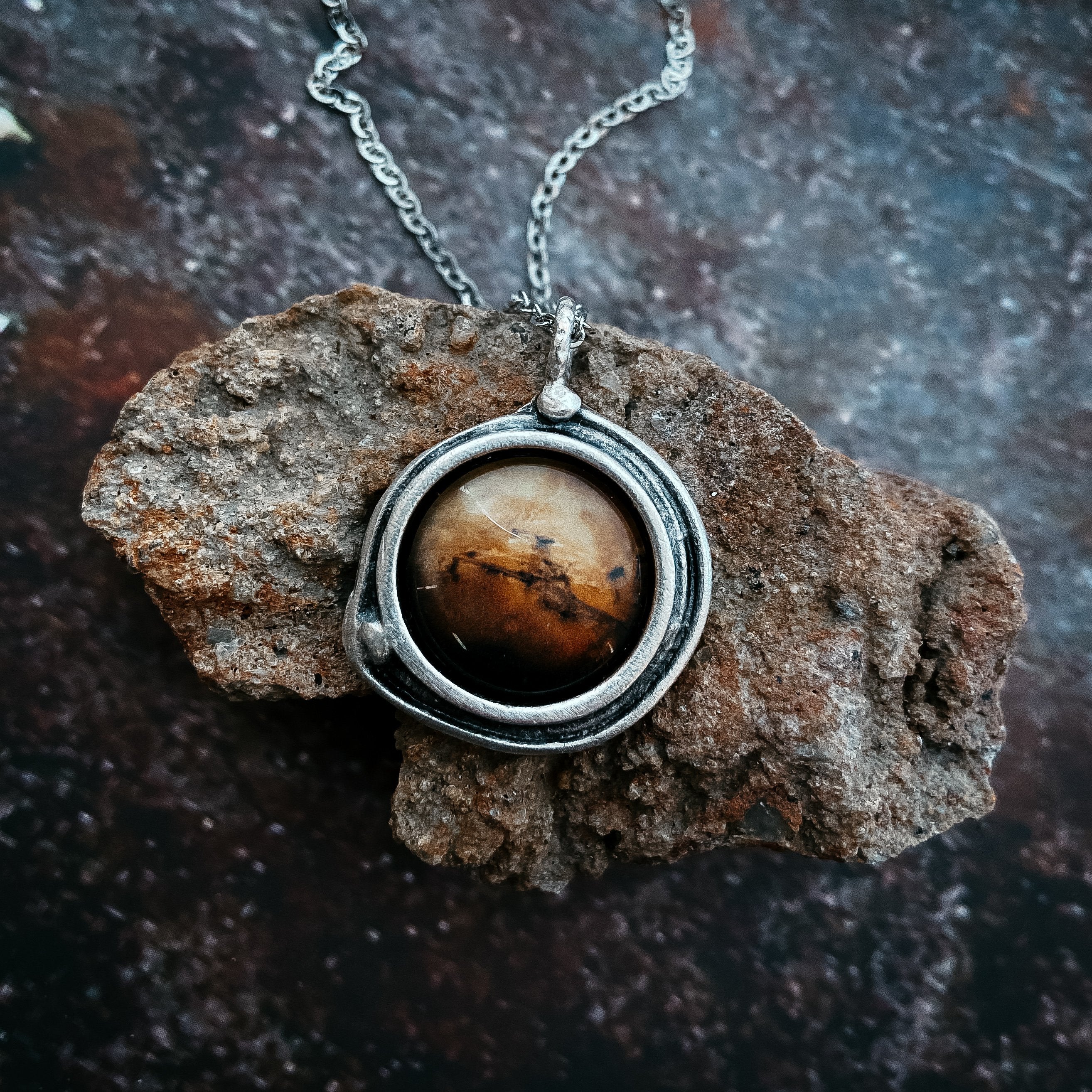 Mars and Moons Pendant: Handcrafted Silver Tone Necklace - Jewelry & Watches - Bijou Her -  -  - 