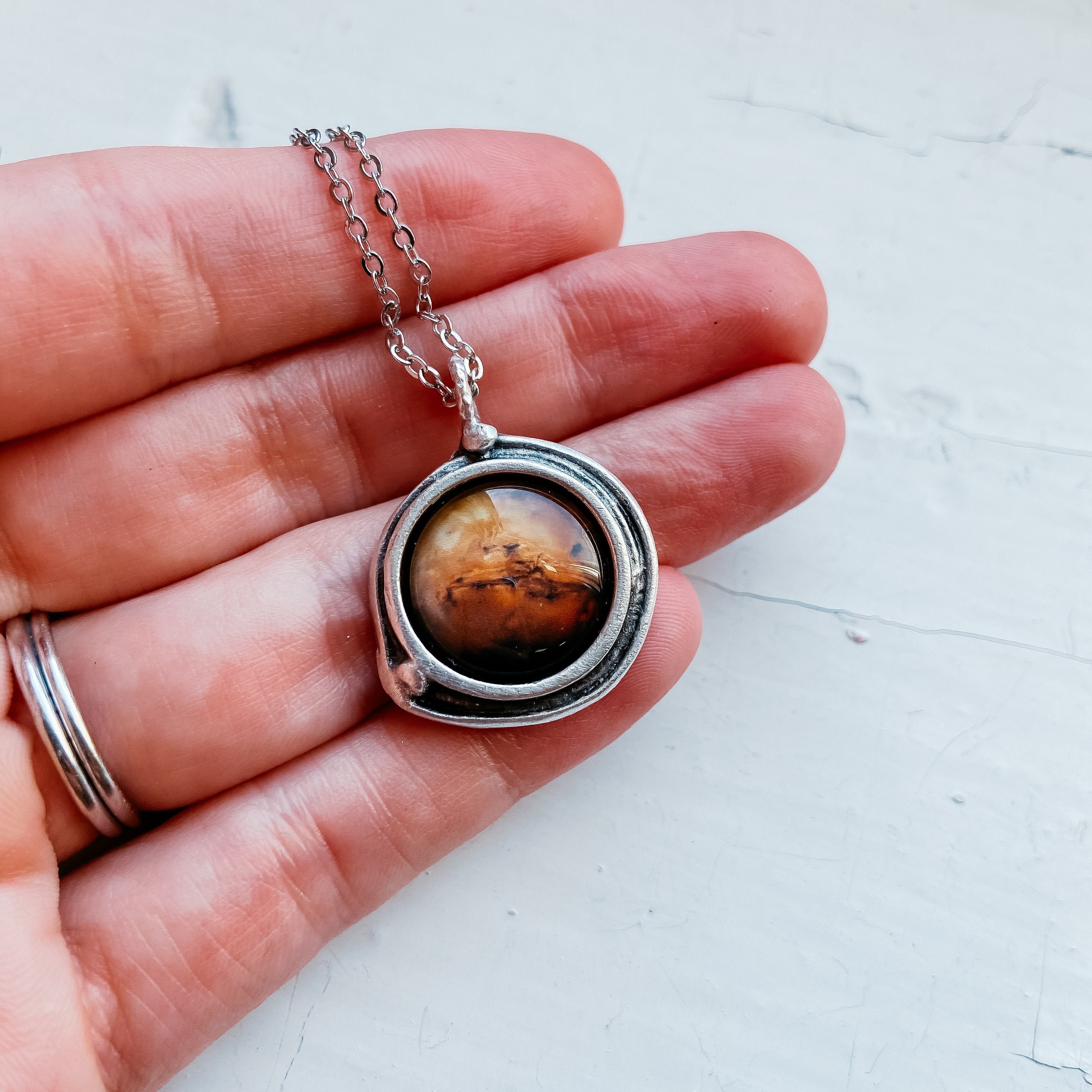 Mars and Moons Pendant: Handcrafted Silver Tone Necklace - Jewelry & Watches - Bijou Her -  -  - 