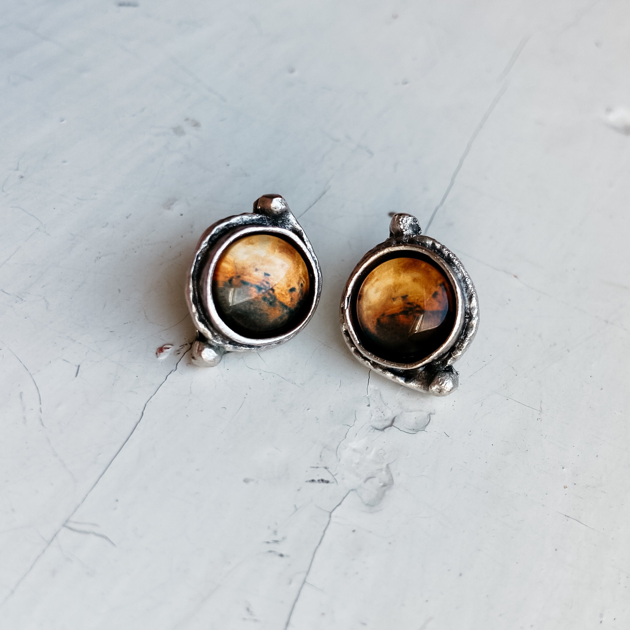 Mars and Moons Earrings - Studs or Dangles in Silver Plated Brass and Glass - Jewelry & Watches - Bijou Her -  -  - 