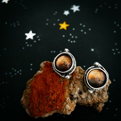 Mars and Moons Earrings - Studs or Dangles in Silver Plated Brass and Glass - Jewelry & Watches - Bijou Her - Style -  - 
