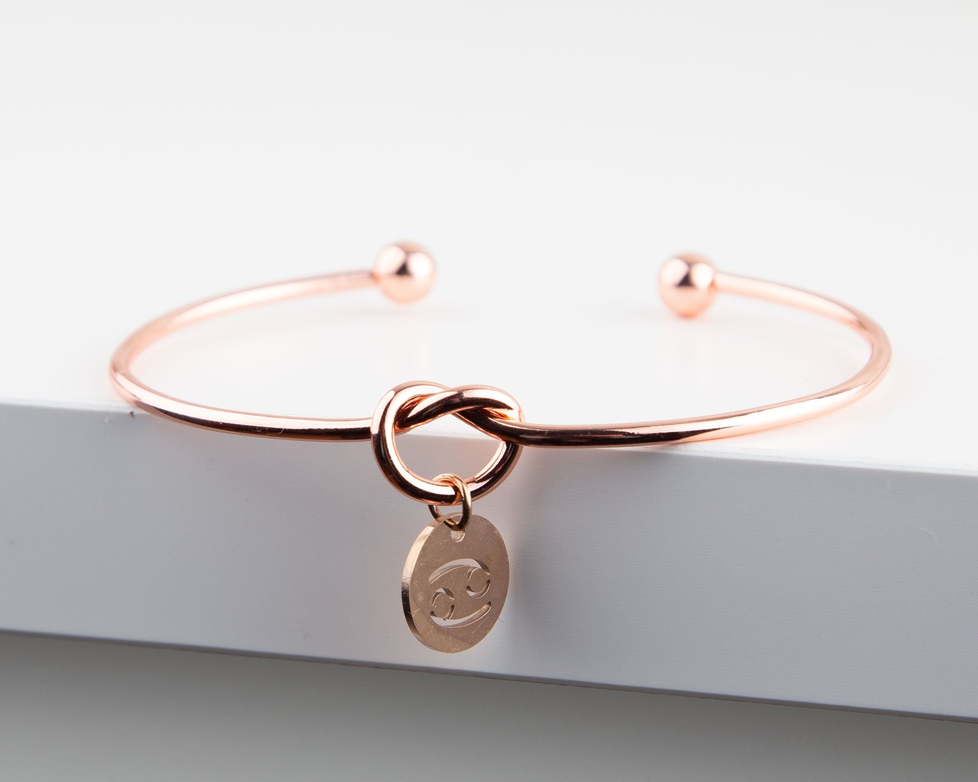 Rose Gold Knot Wire Bracelet with Zodiac Charm - Adjustable Size - Jewelry & Watches - Bijou Her -  -  - 