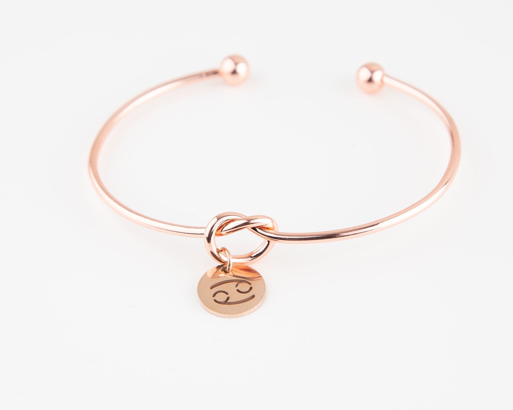 Rose Gold Knot Wire Bracelet with Zodiac Charm - Adjustable Size - Jewelry & Watches - Bijou Her -  -  - 