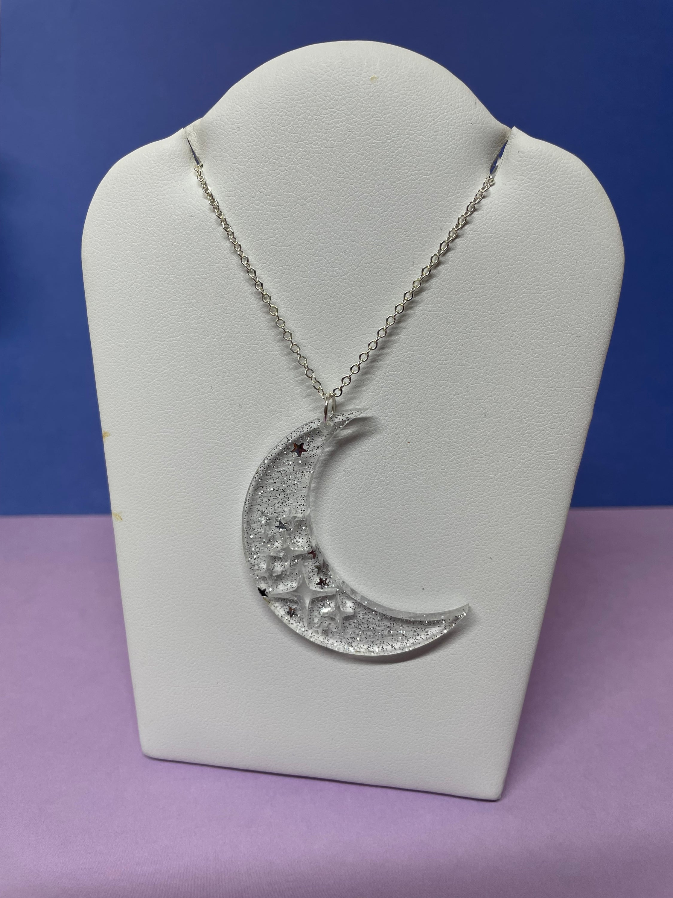 Stevie Moon Necklace and Earrings - Sterling Silver Chain, Laser Cut Acrylic Pieces, 1960s and 70s Inspired Design - Jewelry & Watches - Bijou Her -  -  - 