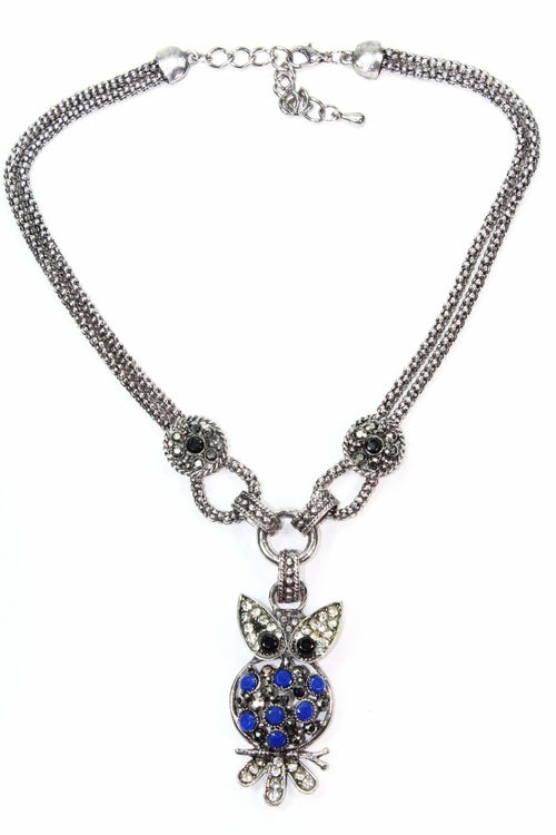 Perched Owl Necklace with Colorful Stones and Crystal Accents - Handmade Jewelry for Women - Necklaces - Bijou Her - Color -  - 