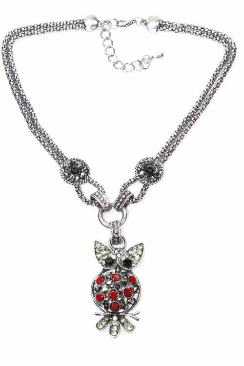 Perched Owl Necklace with Colorful Stones and Crystal Accents - Handmade Jewelry for Women - Necklaces - Bijou Her - Color -  - 