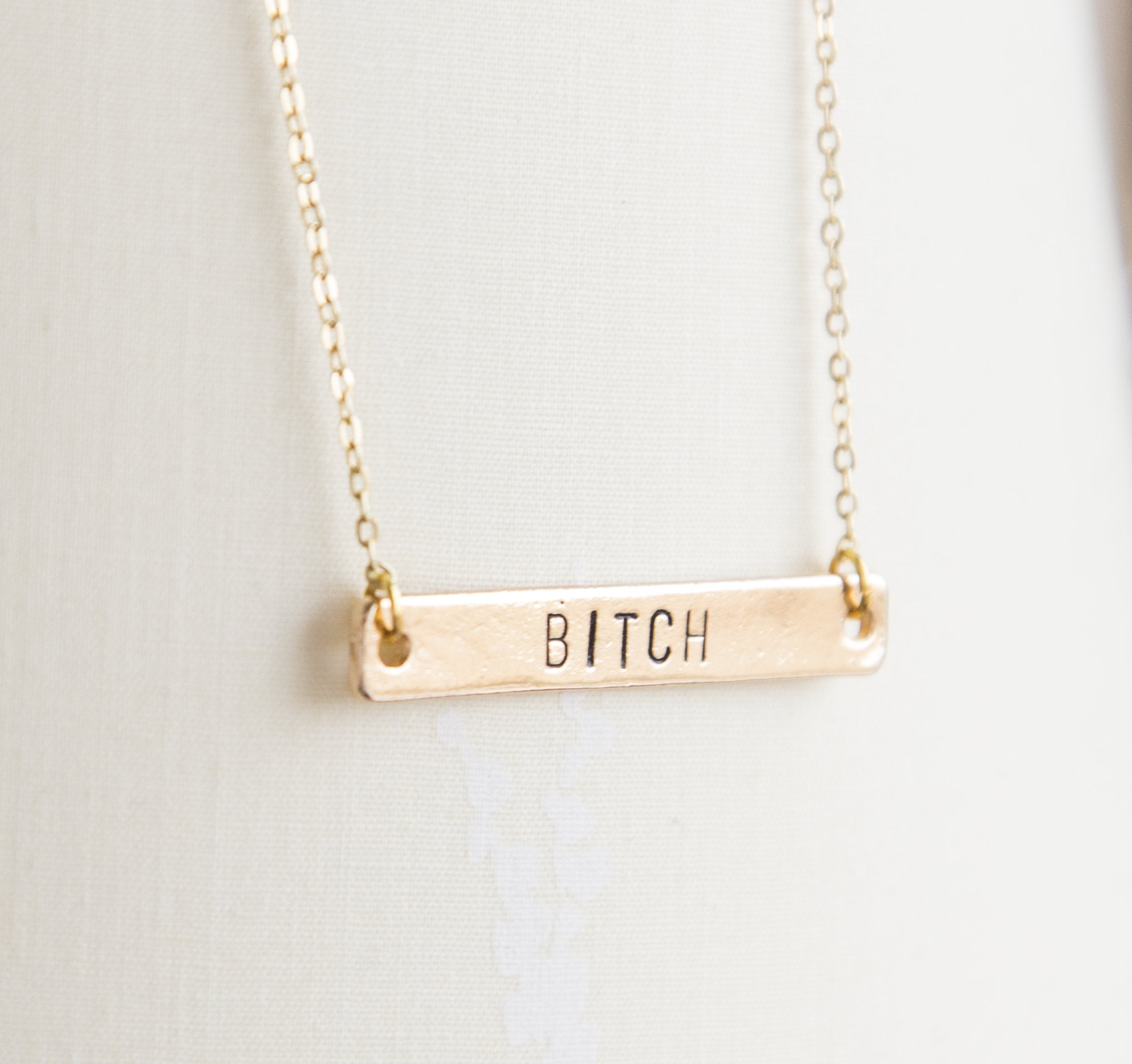 Stamped Bitch Bar Pendant Necklace - Gold Plated Feminist Jewelry - Jewelry & Watches - Bijou Her -  -  - 