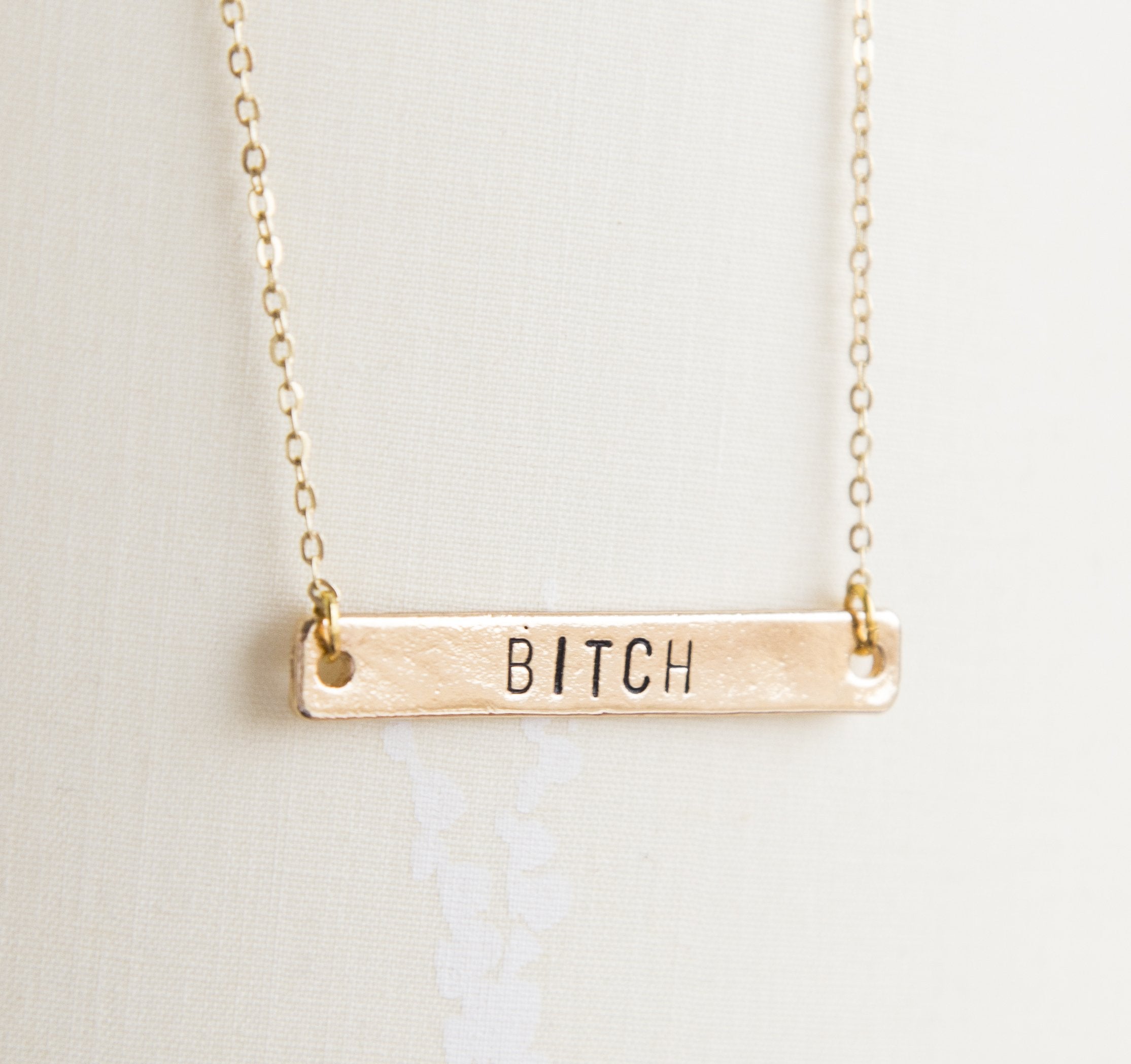 Stamped Bitch Bar Pendant Necklace - Gold Plated Feminist Jewelry - Jewelry & Watches - Bijou Her -  -  - 