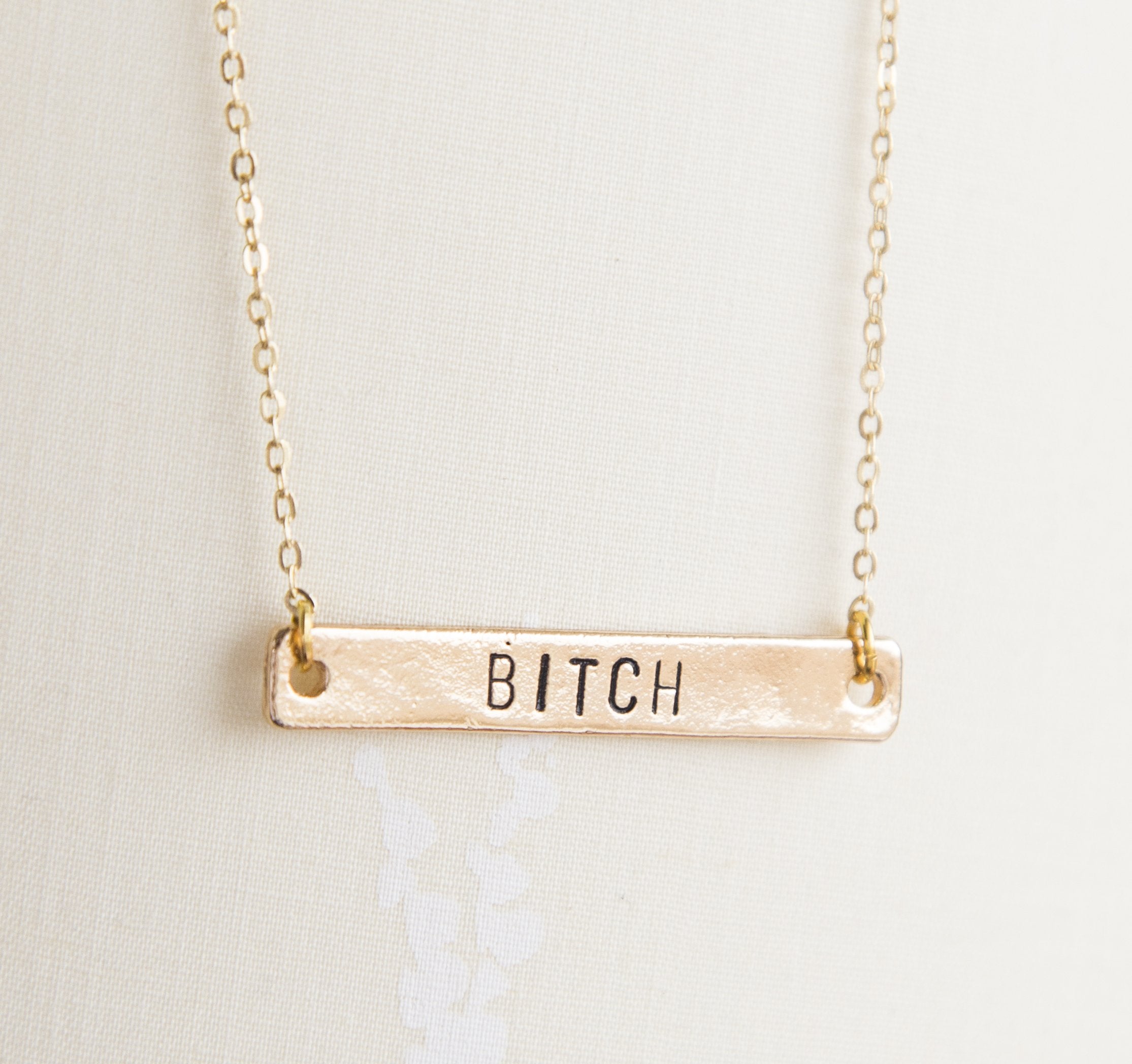 Stamped Bitch Bar Pendant Necklace - Gold Plated Feminist Jewelry - Jewelry & Watches - Bijou Her -  -  - 