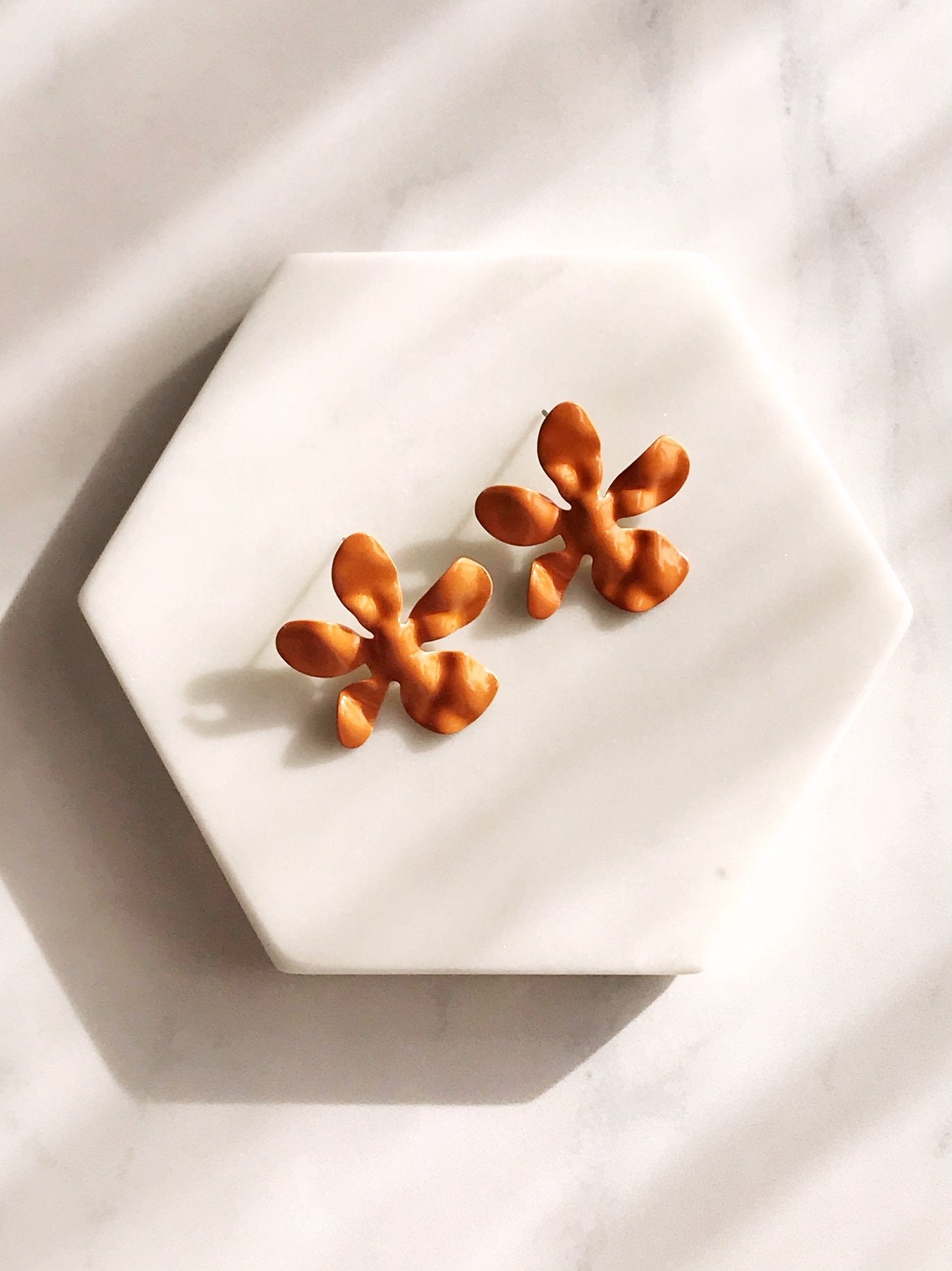 Ivory Flower Stud Earrings - Handcrafted Brass Jewelry for Boho and Minimalist Styles - Jewelry & Watches - Bijou Her -  -  - 