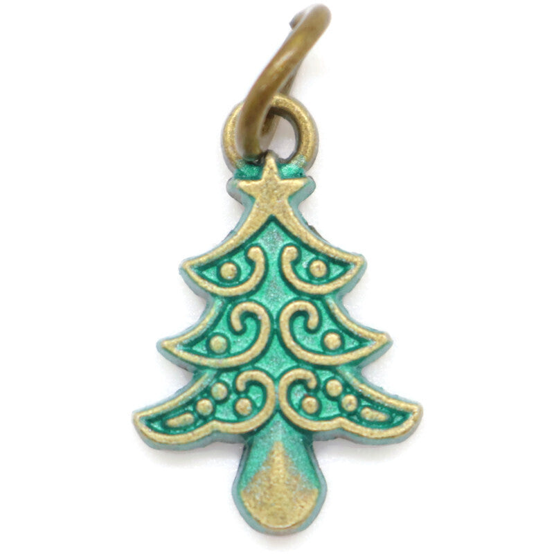 Vintage Hand-Painted Christmas Tree Charm - Necklace or Bracelet - Jewelry & Watches - Bijou Her -  -  - 