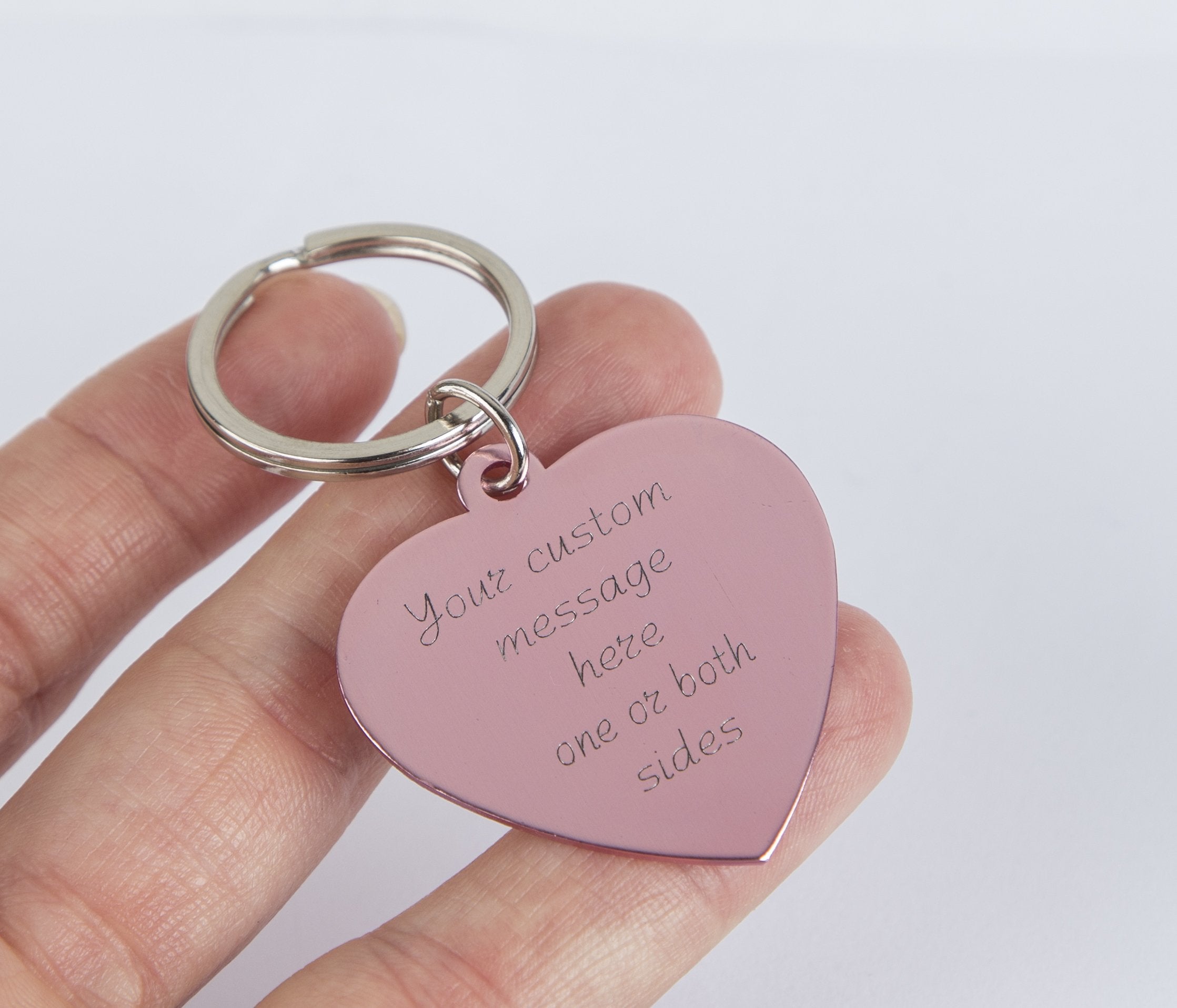 Personalized Engraved Pink Heart Keychain - Lightweight Aluminum Tag, Stainless Steel Keyring, Customizable, Fast Shipping - Jewelry & Watches - Bijou Her -  -  - 