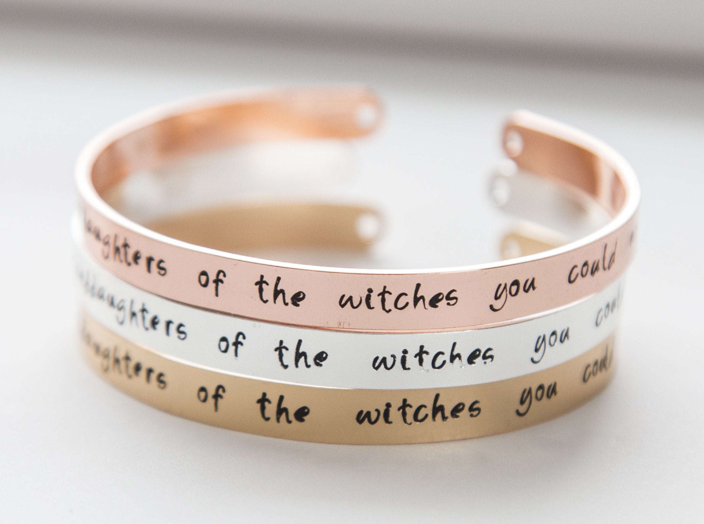 Hand-Stamped Feminist Bracelet: "We Are the Granddaughters of the Witches" - Adjustable Copper with Rose Gold, Gold or Silver Plating - Jewelry & Watches - Bijou Her -  -  - 