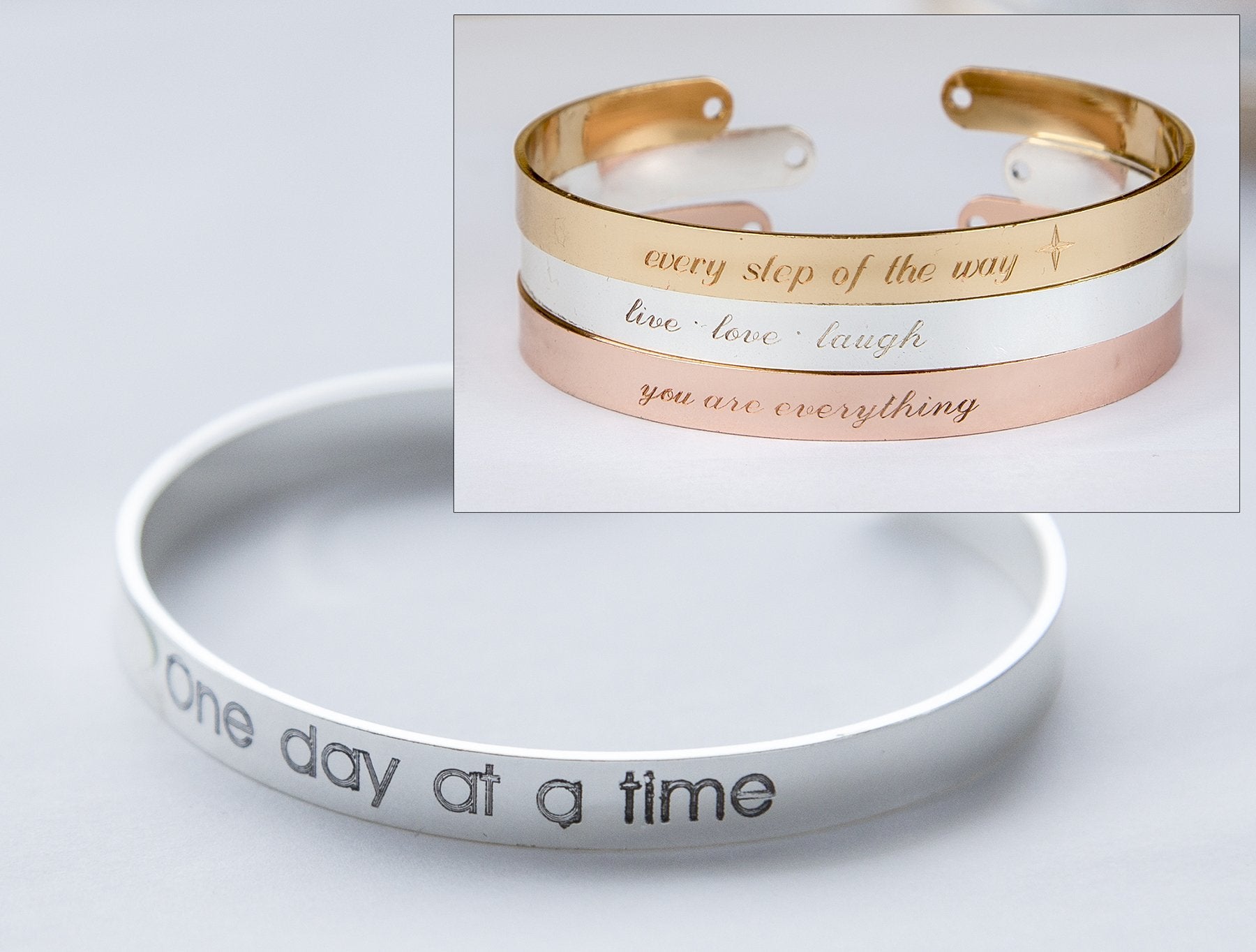 Motivational One Day at a Time Bracelet - Adjustable Copper with Gold, Rose Gold or Silver Plating - Engraving Available - Fast Shipping

Note: Delivery times vary by location. - Jewelry & Watches - Bijou Her -  -  - 