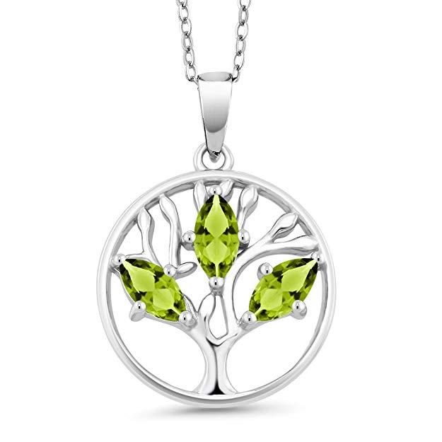 Peridot Tree of Life Necklace in 14K White Gold - Marquis Cut Trio, 18.50 Inch Link Chain - Jewelry & Watches - Bijou Her -  -  - 