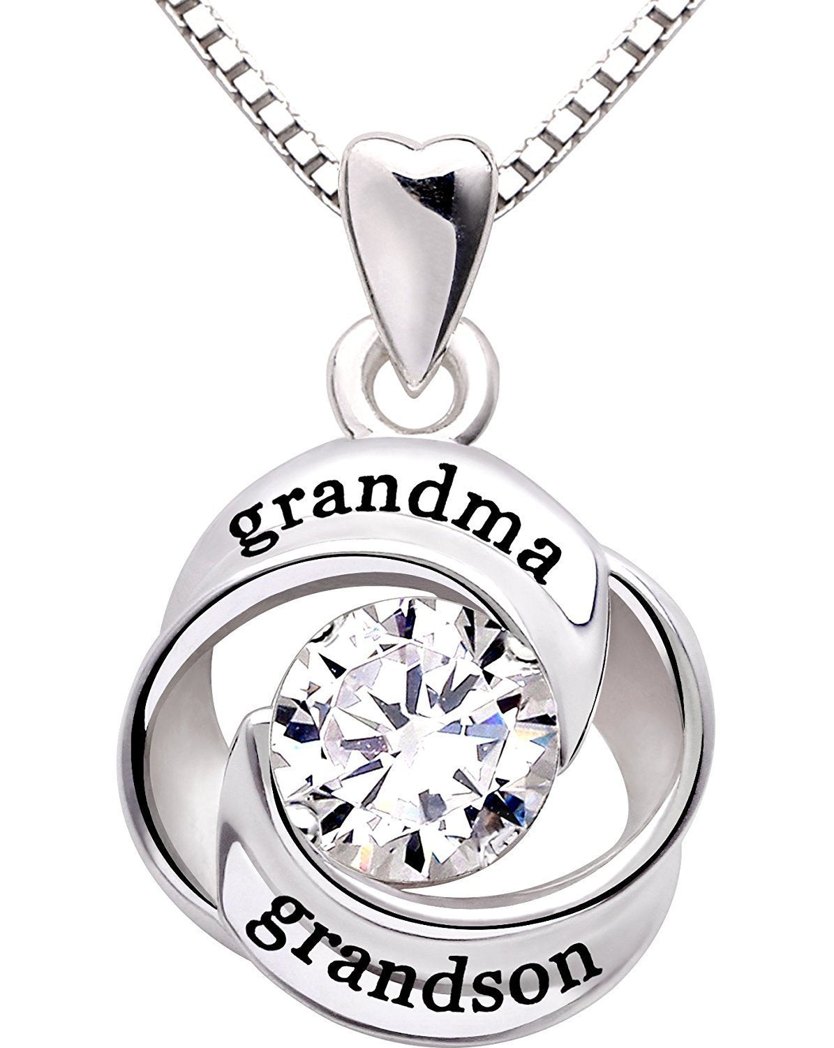 Grandma Grandson Crystal Heart Necklace in 18K White Gold Plated - Hypoallergenic & Made in Italy - Jewelry & Watches - Bijou Her -  -  - 