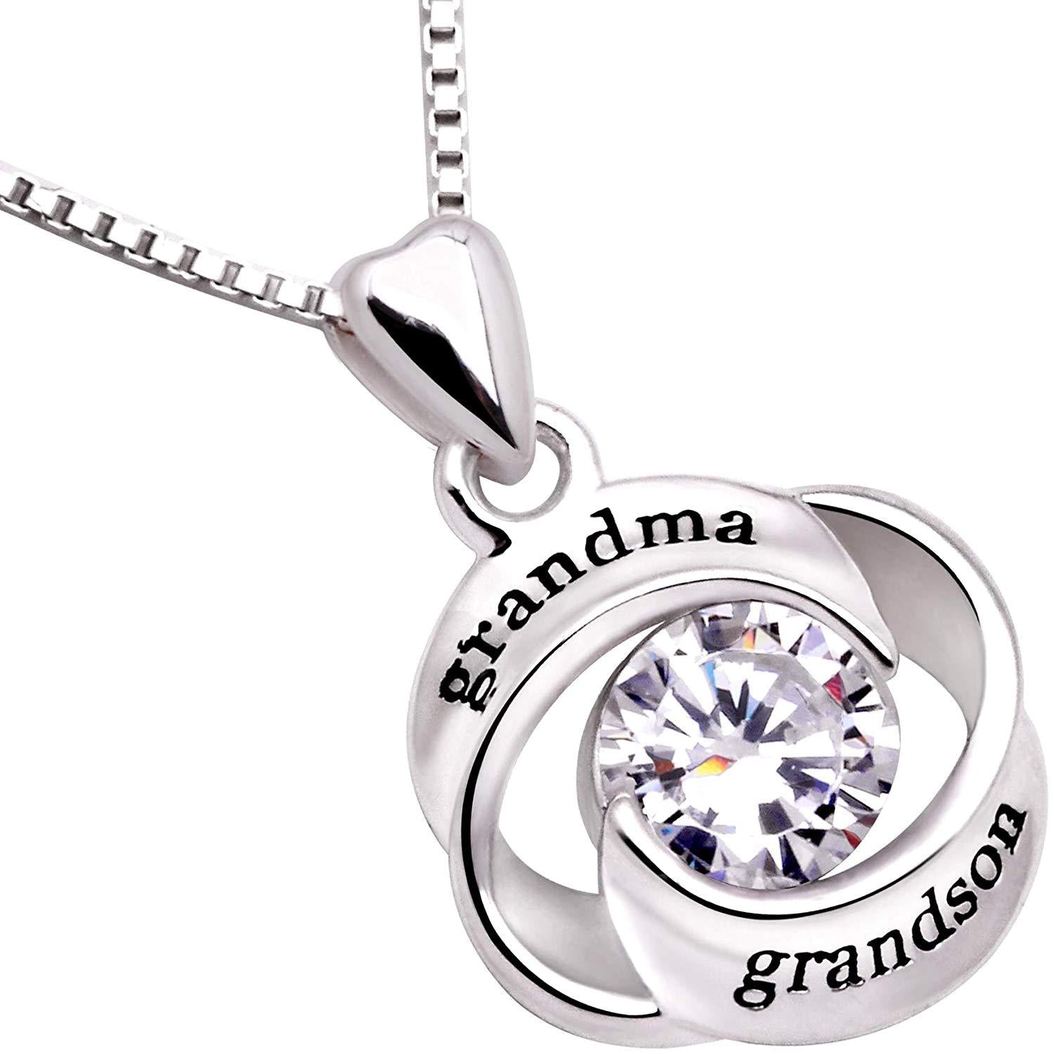 Grandma Grandson Crystal Heart Necklace in 18K White Gold Plated - Hypoallergenic & Made in Italy - Jewelry & Watches - Bijou Her -  -  - 