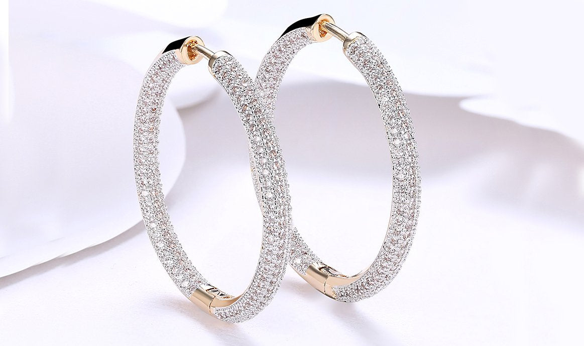 London-Inspired 14K Gold Plated Pavé Hoop Earrings with Austrian Elements - Jewelry & Watches - Bijou Her -  -  - 