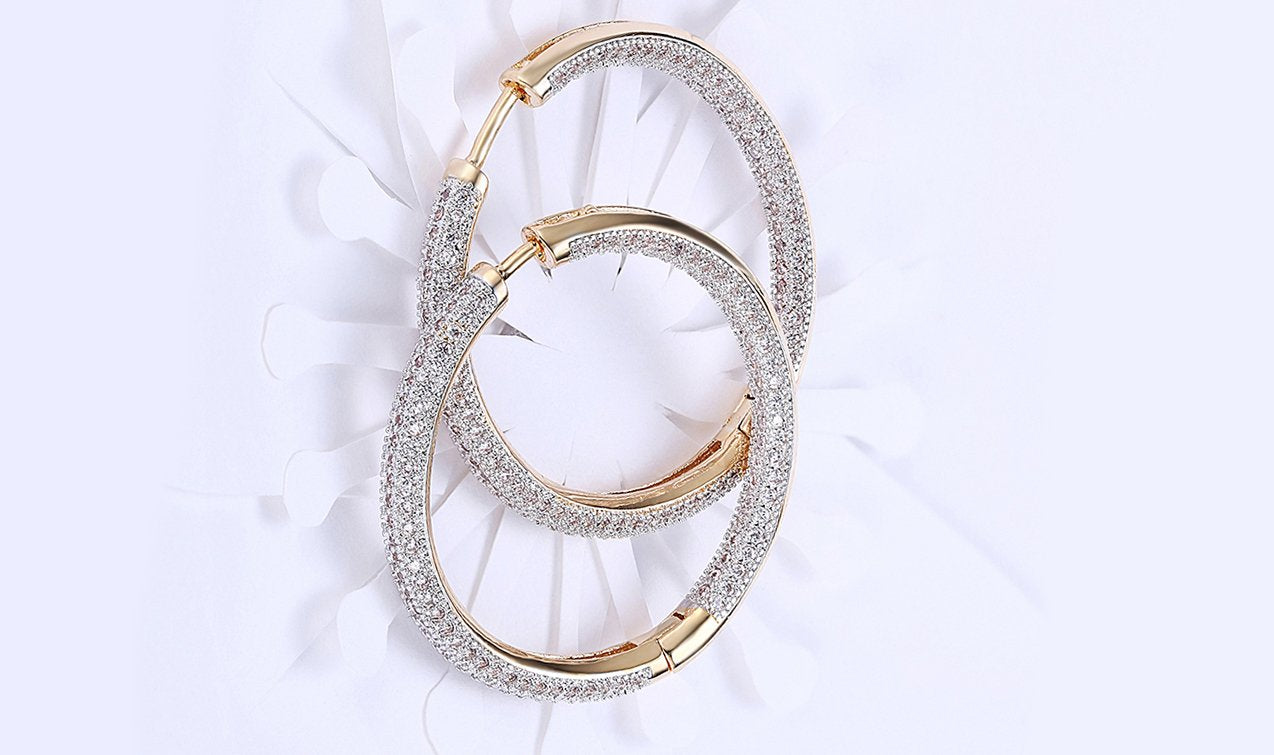 London-Inspired 14K Gold Plated Pavé Hoop Earrings with Austrian Elements - Jewelry & Watches - Bijou Her -  -  - 