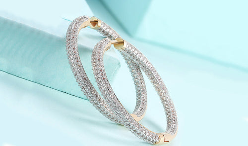 London-Inspired White Sapphire Pavé Hoop Earrings in 14K Gold Plating - Jewelry & Watches - Bijou Her - Color -  - 