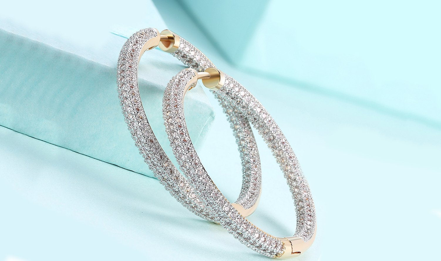 London-Inspired 14K Gold Plated Pavé Hoop Earrings with Austrian Elements - Jewelry & Watches - Bijou Her -  -  - 