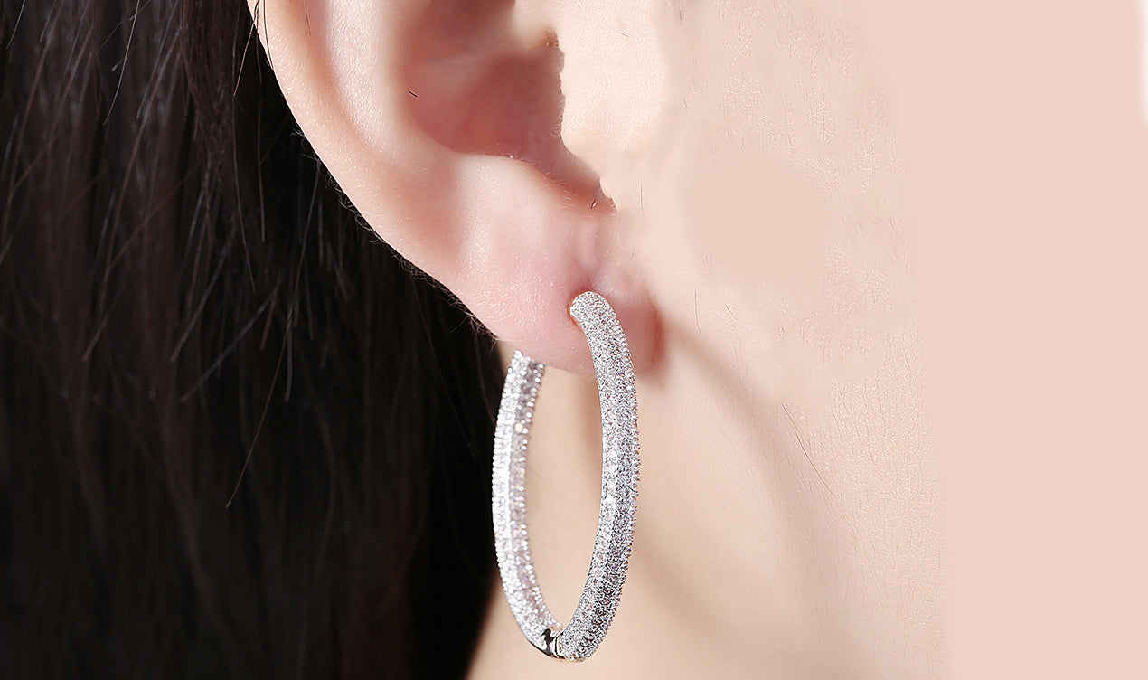 London-Inspired White Sapphire Pavé Hoop Earrings in 14K Gold Plating - Jewelry & Watches - Bijou Her -  -  - 