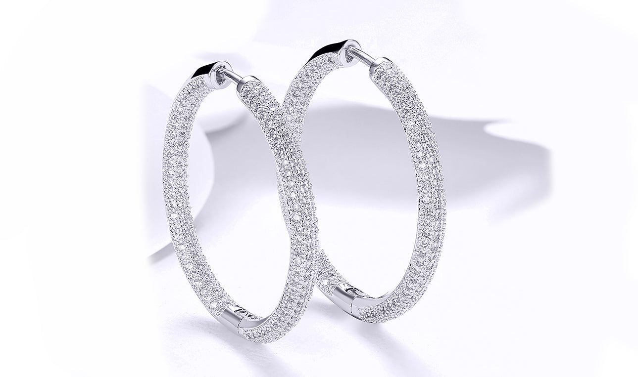 London-Inspired White Sapphire Pavé Hoop Earrings in 14K Gold Plating - Jewelry & Watches - Bijou Her -  -  - 