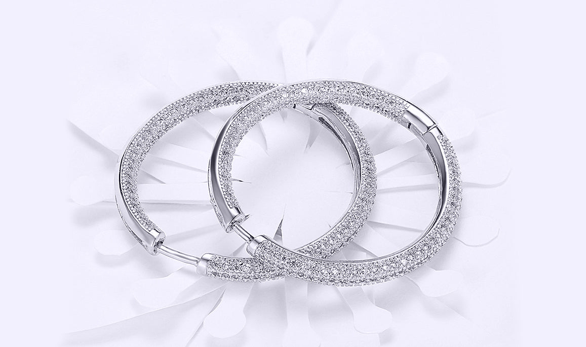 London-Inspired White Sapphire Pavé Hoop Earrings in 14K Gold Plating - Jewelry & Watches - Bijou Her -  -  - 