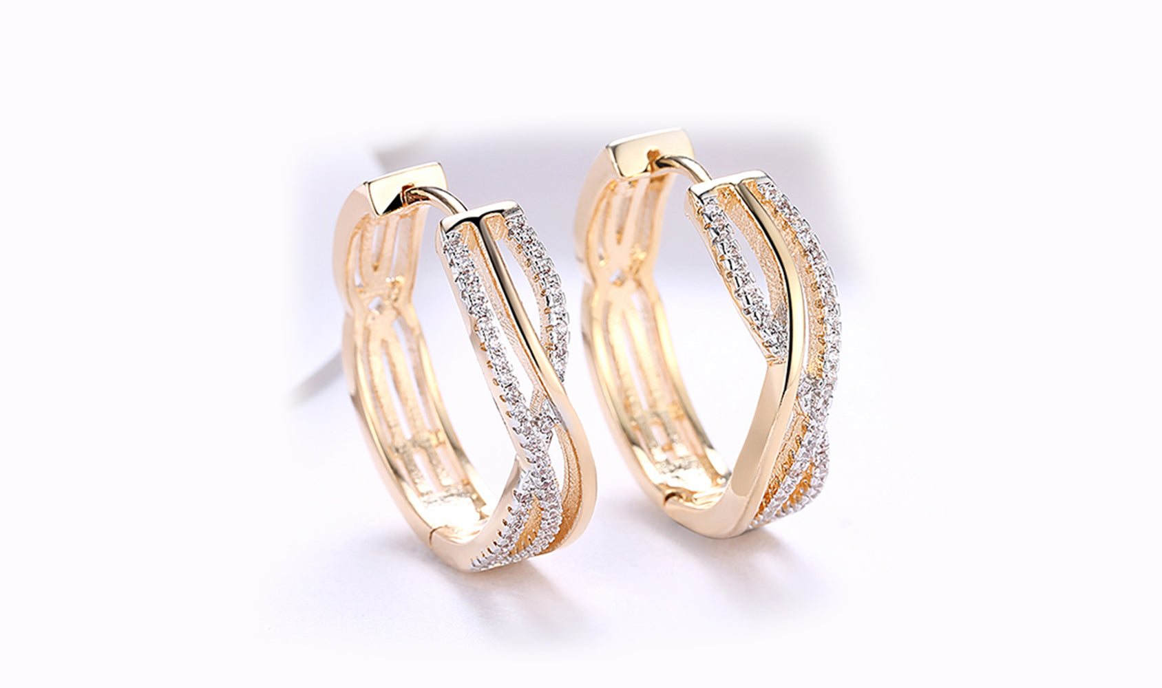 Twisted Abstract Clip-On Earrings with 14K Gold Plating and White Sapphire Stones - Jewelry & Watches - Bijou Her -  -  - 