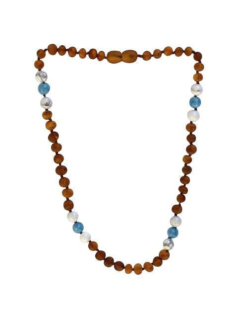 Howlite/Aquamarine Amber Necklace for Kids: Immune Boosting & Healing Properties - Jewelry & Watches - Bijou Her -  -  - 