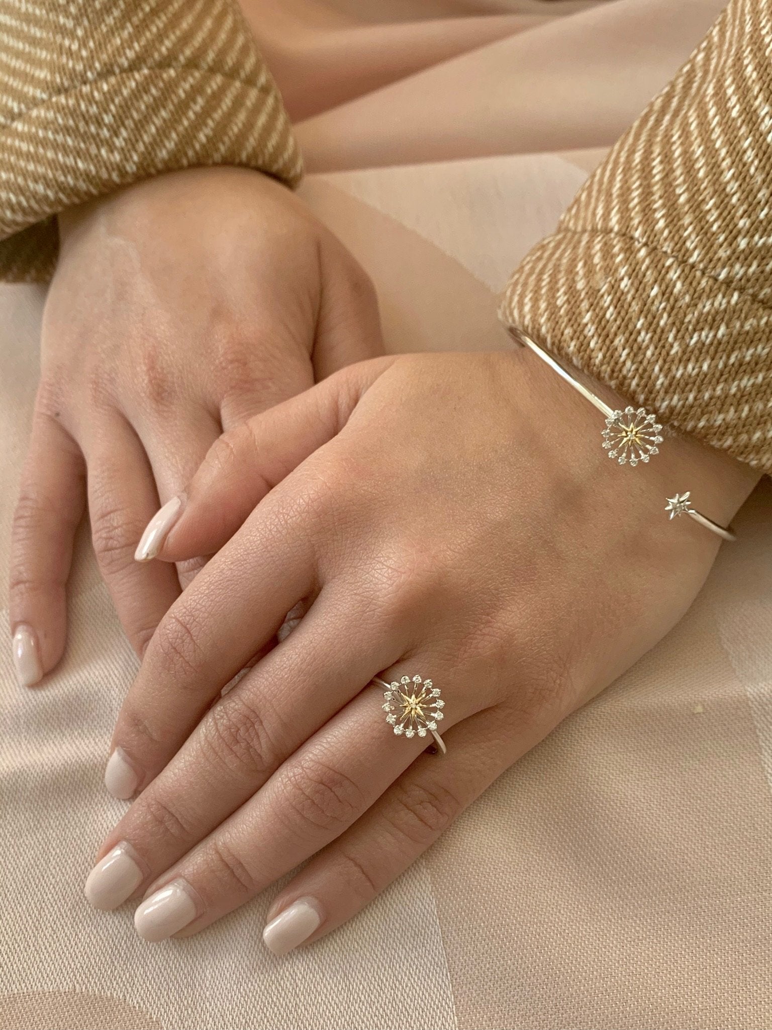 Starburst Adjustable Diamond Two-Tone Cuff in 14K Yellow Gold - Jewelry & Watches - Bijou Her -  -  - 