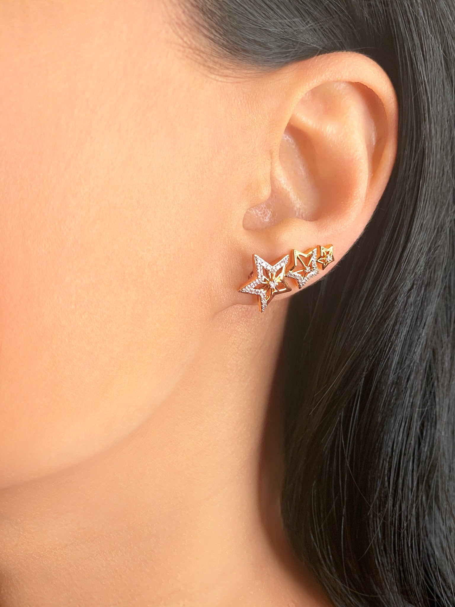 Sterling Silver Starburst Diamond Ear Climbers - 100% Natural Diamonds, 0.21 Carats, Handmade to Order - Jewelry & Watches - Bijou Her -  -  - 