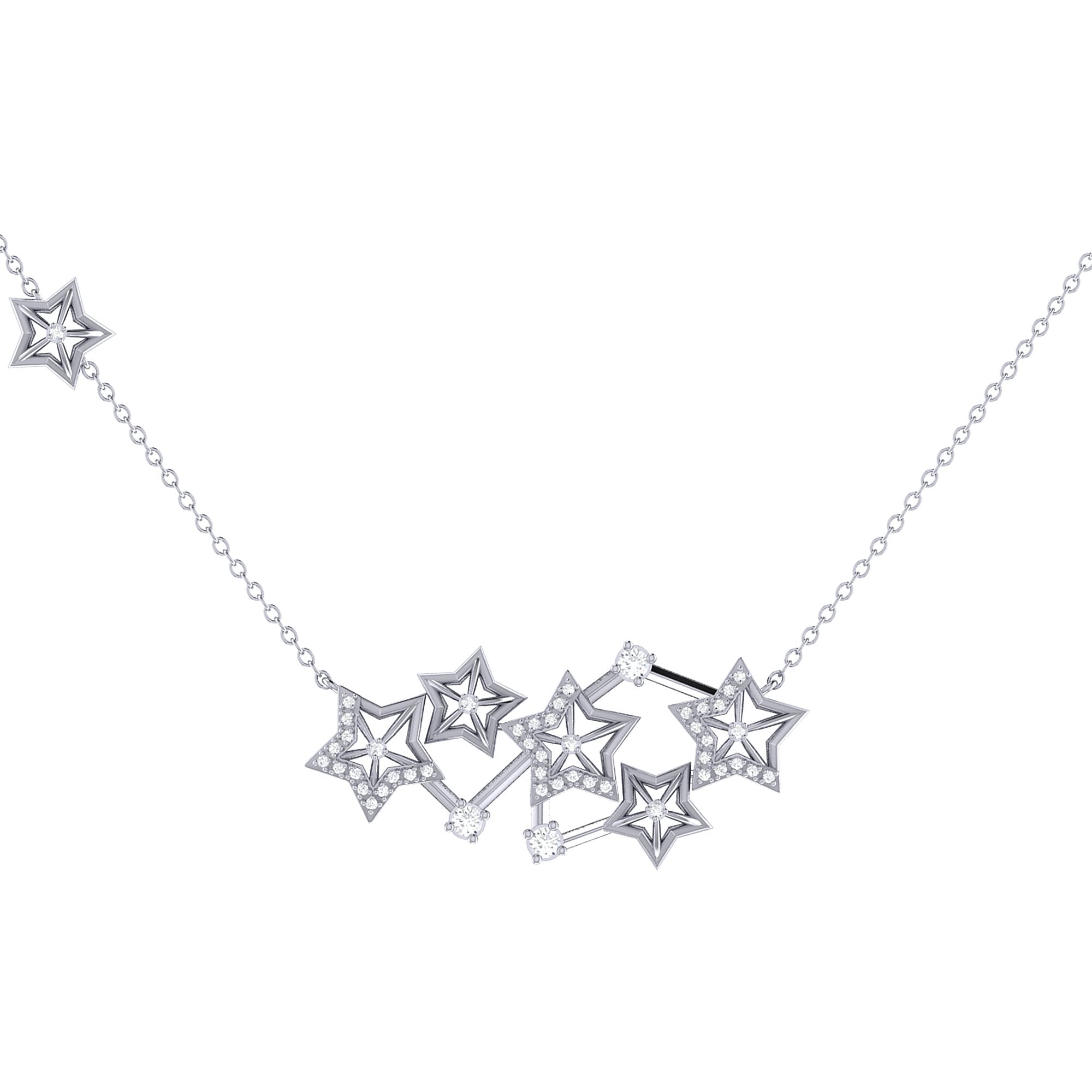 Starburst Constellation Diamond Necklace - 14K White Gold, 0.22 Carats Genuine Diamonds, 18" Cable Chain - Jewelry & Watches - Bijou Her -  -  - 