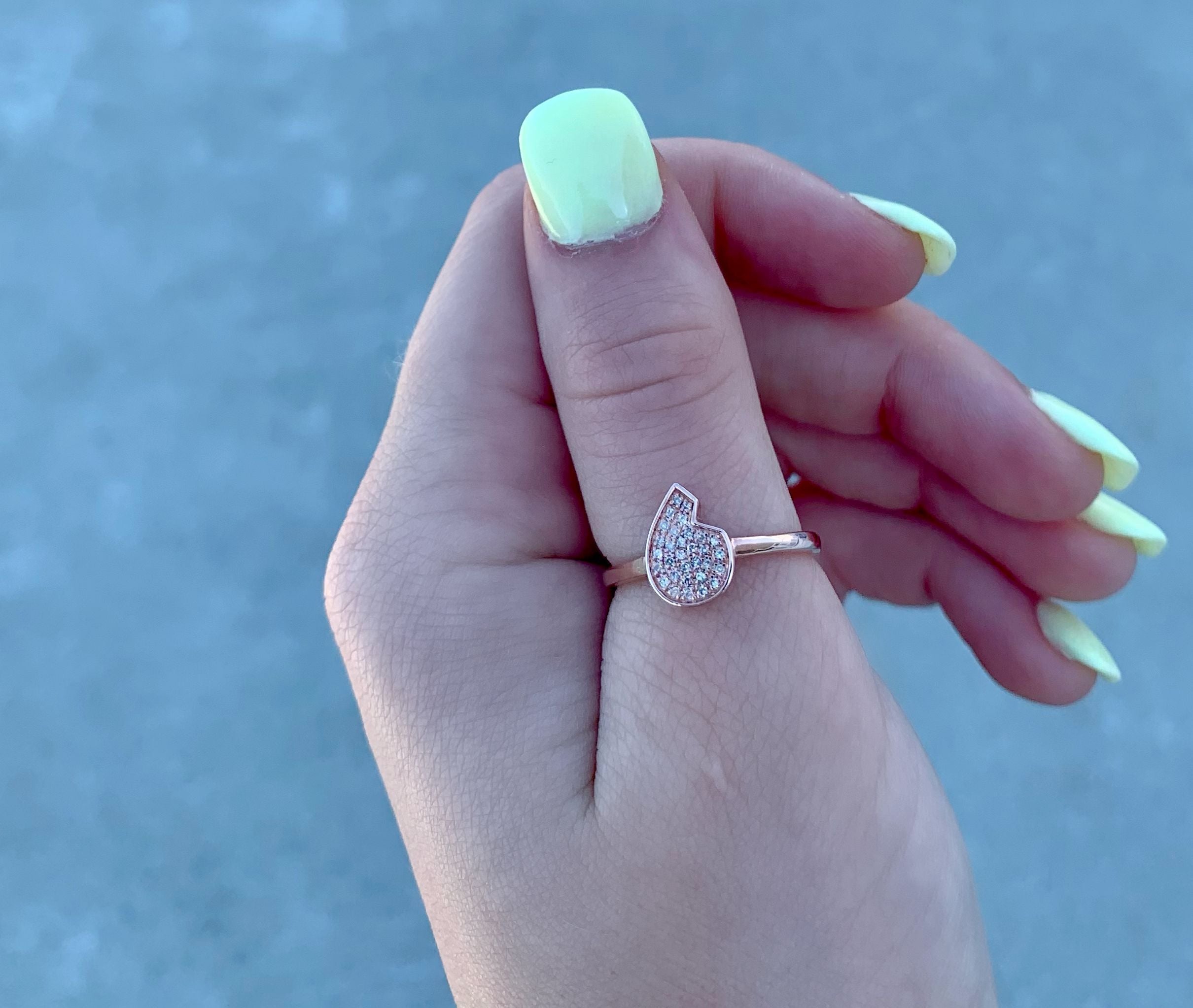 NYC Street-Inspired Teardrop Diamond Ring in 14K Rose Gold - Jewelry & Watches - Bijou Her -  -  - 