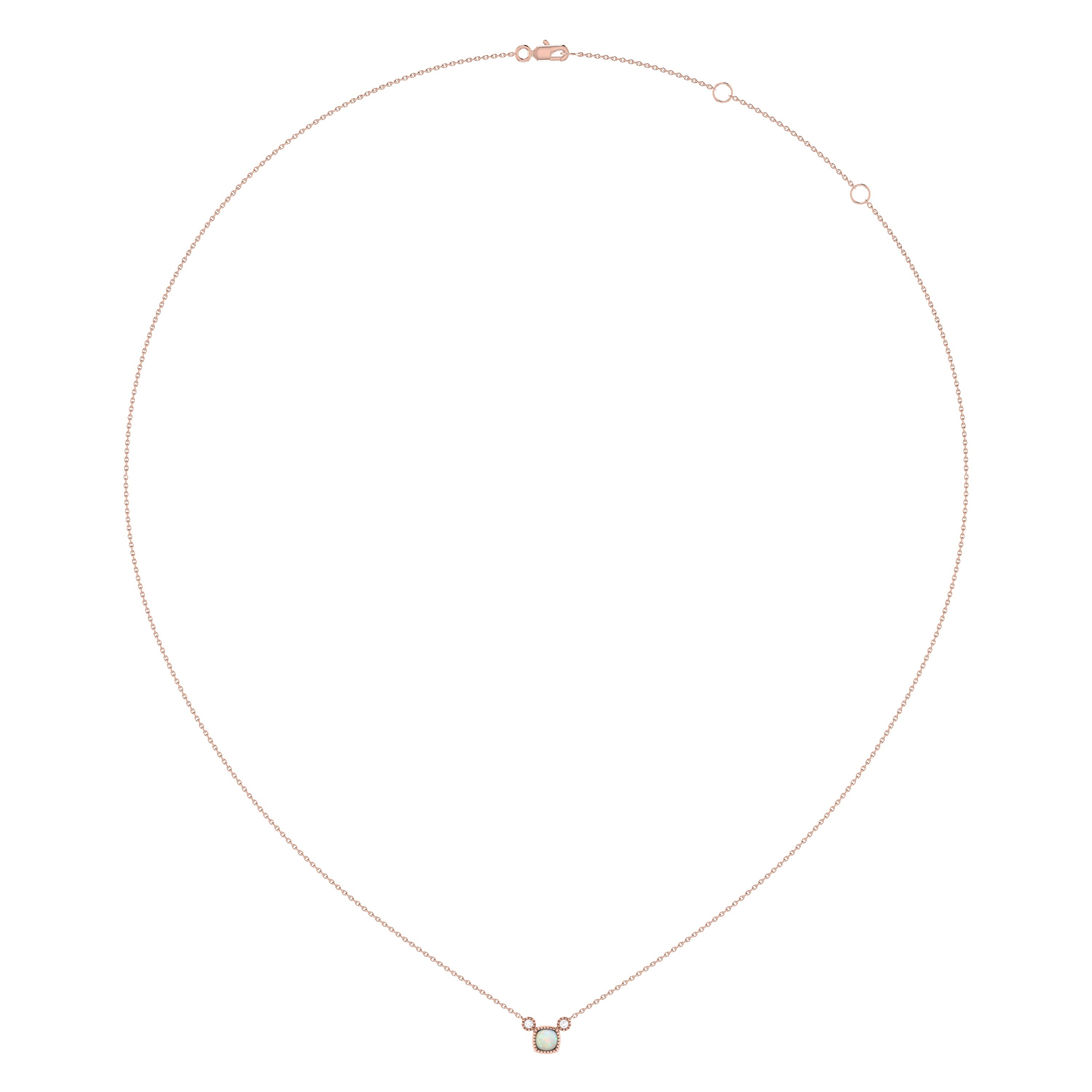 Opal & Diamond Birthstone Necklace in 14K Rose Gold - Cushion Cut, Adjustable Length, Handmade - Jewelry & Watches - Bijou Her -  -  - 