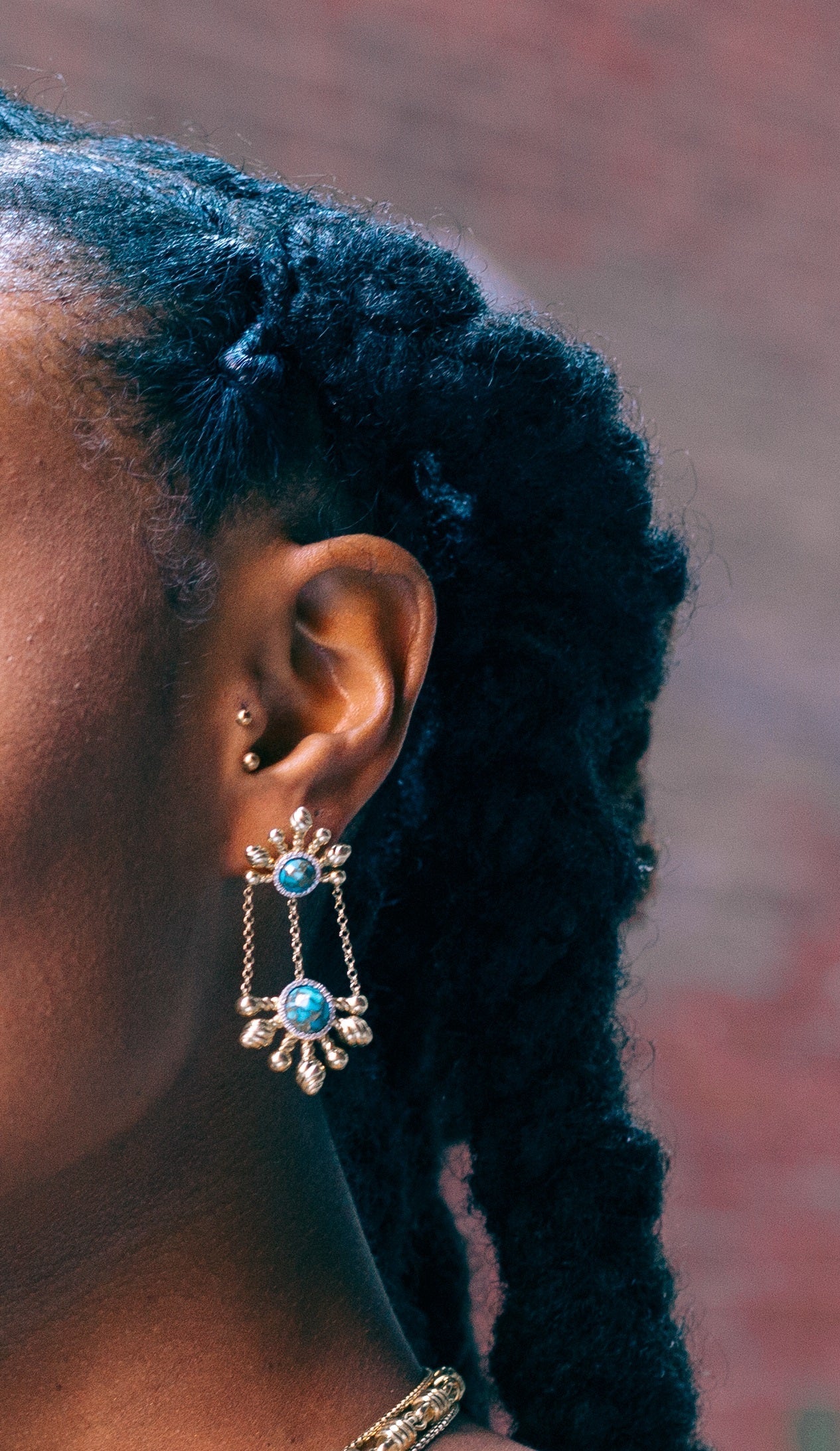 Turquoise & Diamond Half Sun Earrings in 14K Gold: LMJ Sunshine Twist Collection - Jewelry & Watches - Bijou Her -  -  - 