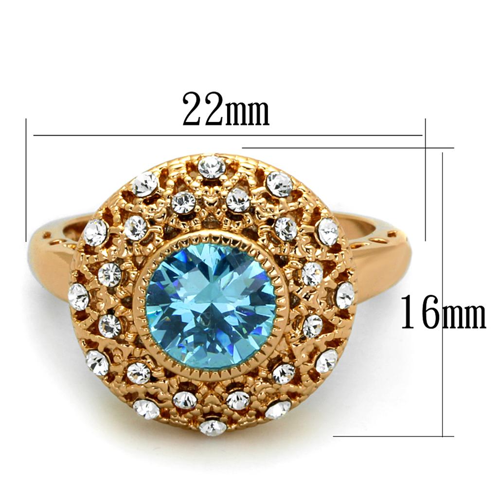 Rose Gold Brass Ring with Sea Blue AAA Grade CZ - Backordered, Ships in 4-7 Days - Jewelry & Watches - Bijou Her -  -  - 