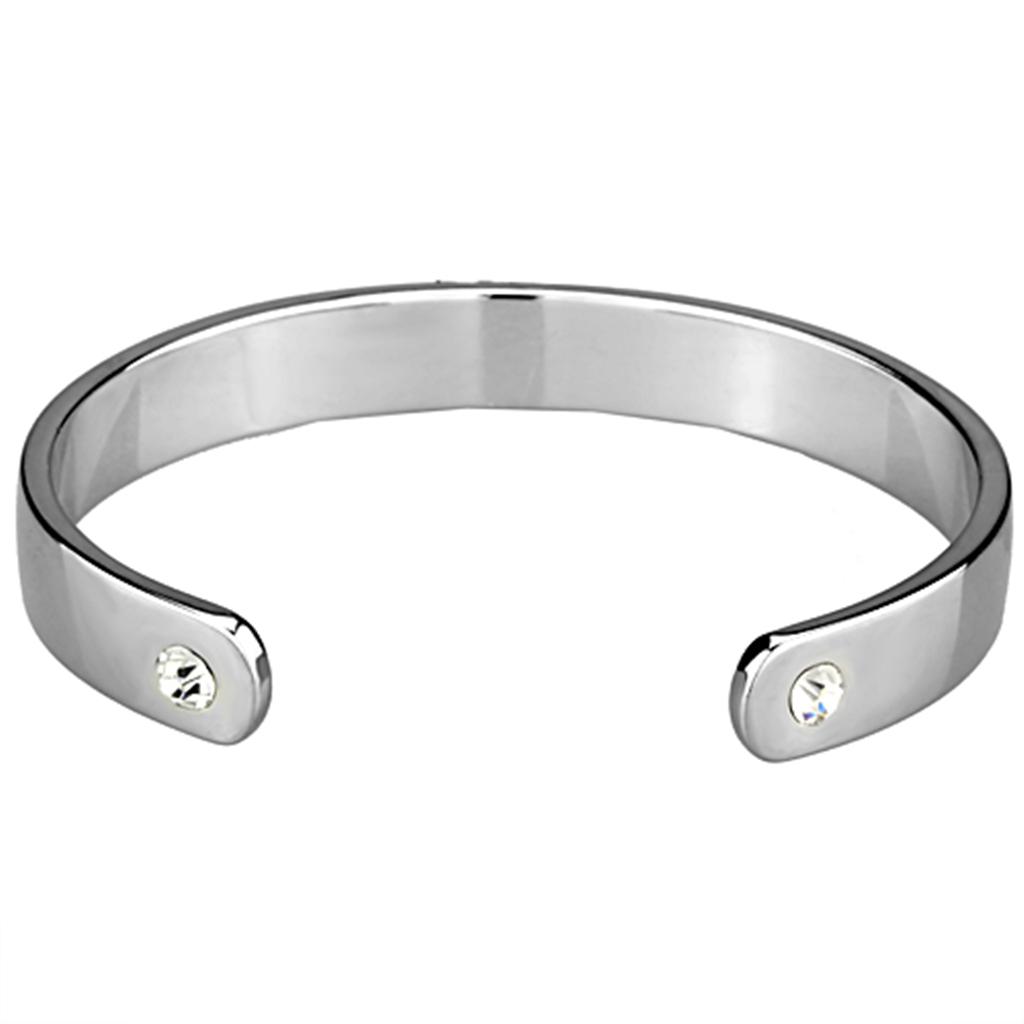 Reverse Two-Tone White Metal Bangle with Top Grade Crystal - Backordered, 21.10g - Jewelry & Watches - Bijou Her -  -  - 