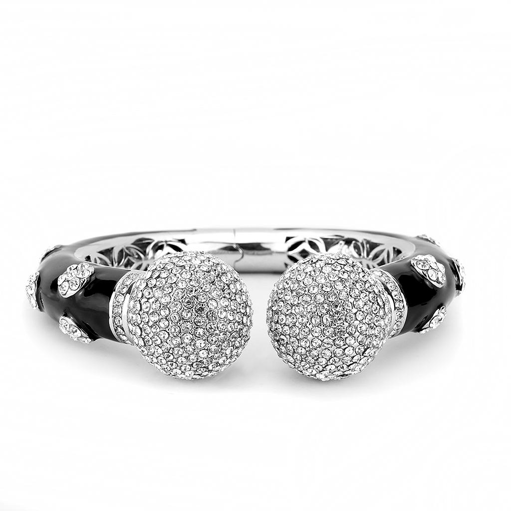 Rhodium Brass Bangle with Top Grade Crystal - Clear Center Stone, 81.74g, Women's Bracelet - Jewelry & Watches - Bijou Her -  -  - 