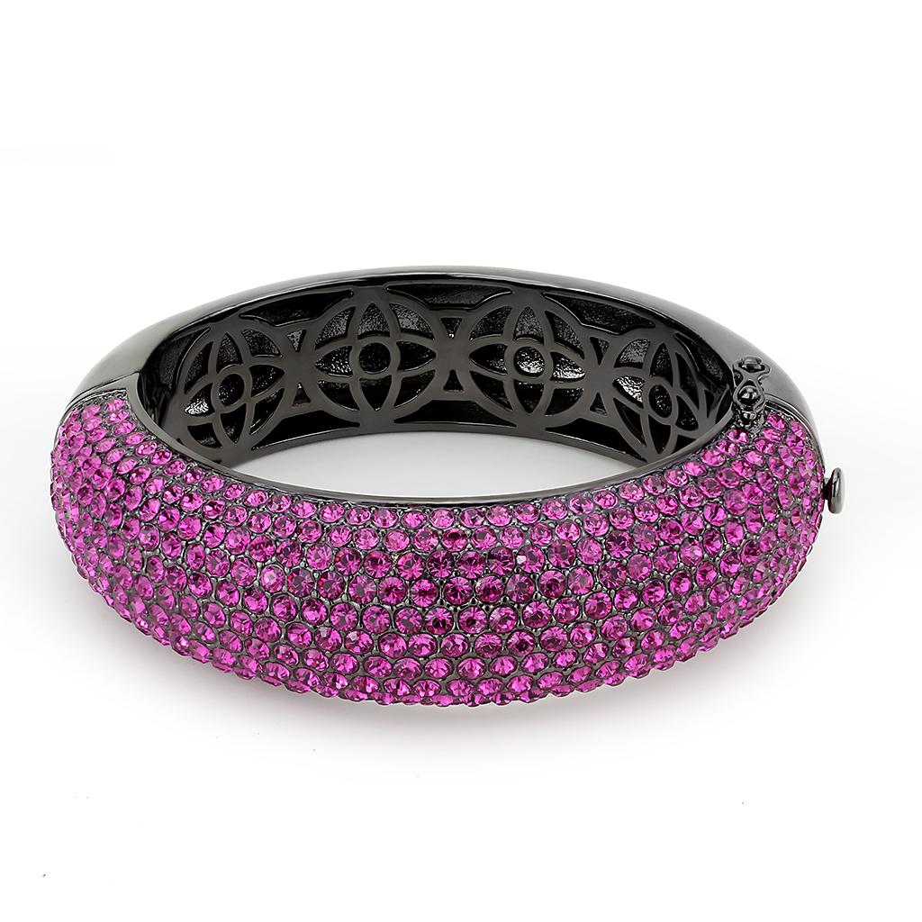 TIN Cobalt Black Brass Bangle with Top Grade Crystal - Fuchsia Stone, 87.41g, Ships in 4-7 Days - Jewelry & Watches - Bijou Her -  -  - 