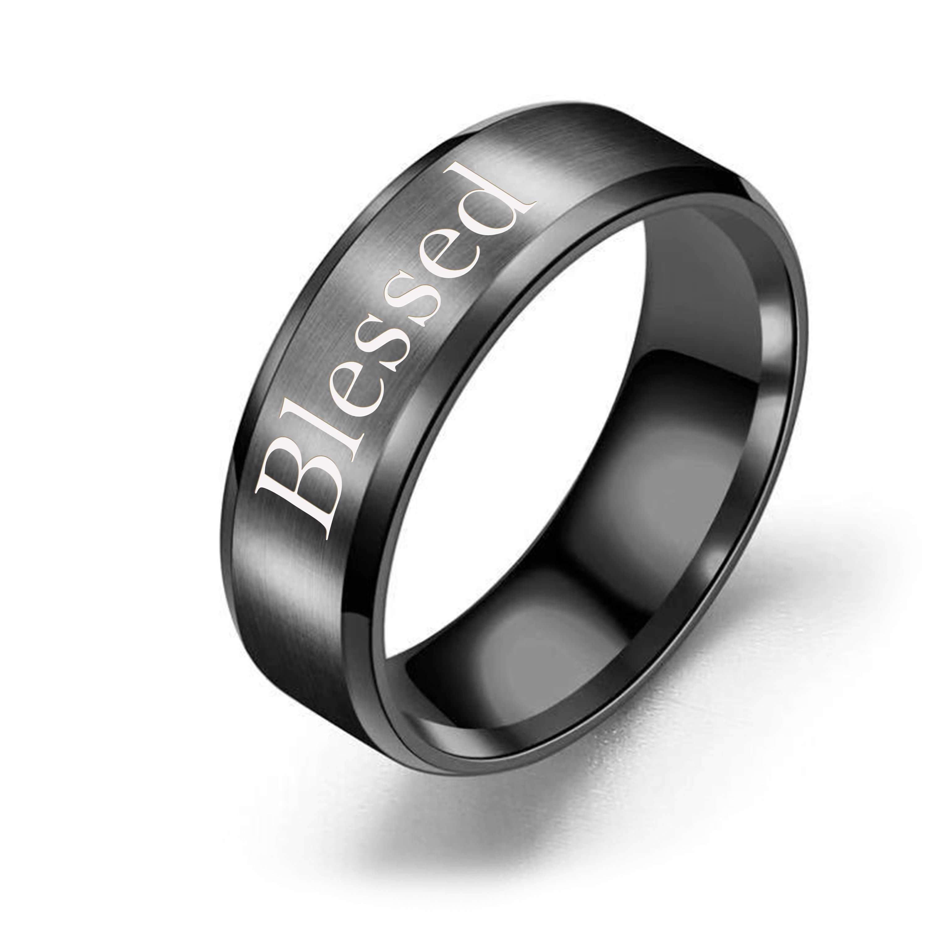 Solid Stainless Steel Black Comfort Fit Ring - Brushed Finish, Blessed - Jewelry & Watches - Bijou Her -  -  - 