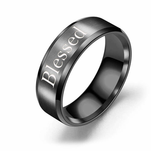 Solid Stainless Steel Black Comfort Fit Ring - Brushed Finish, Blessed - Jewelry & Watches - Bijou Her - Size - Option - 