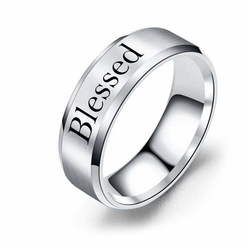 Solid Stainless Steel Black Comfort Fit Ring - Brushed Finish, Blessed - Jewelry & Watches - Bijou Her - Size - Option - 