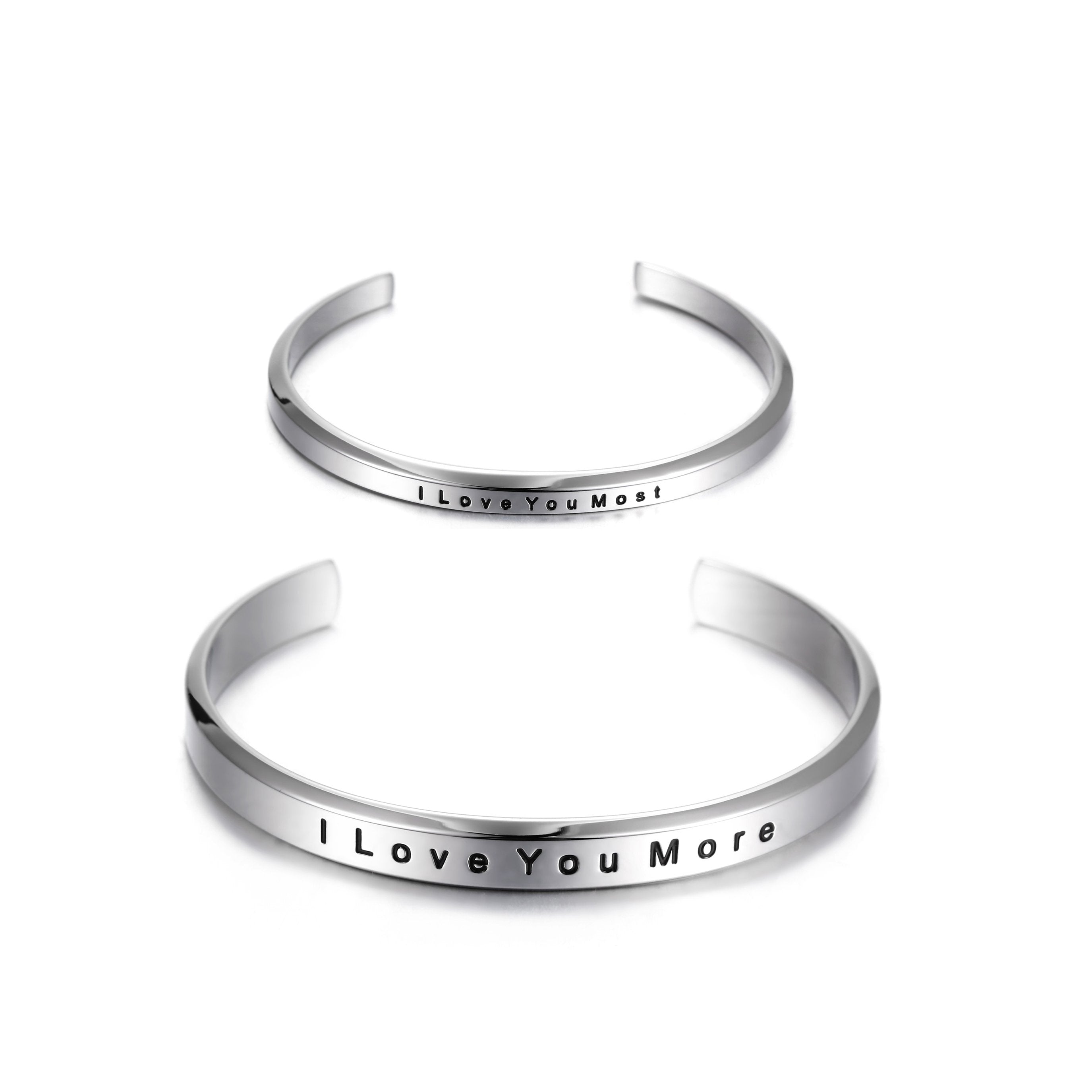 Love You More and "Love You Most" Couple Cuffs - Hypoallergenic Stainless Steel Bracelets - Jewelry & Watches - Bijou Her -  -  - 