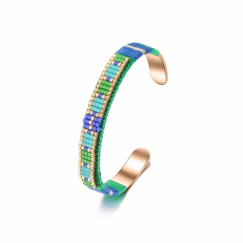 Woven Beaded Cuff Bracelet - Hypoallergenic and Non-Tarnishing - Jewelry & Watches - Bijou Her - Color -  - 