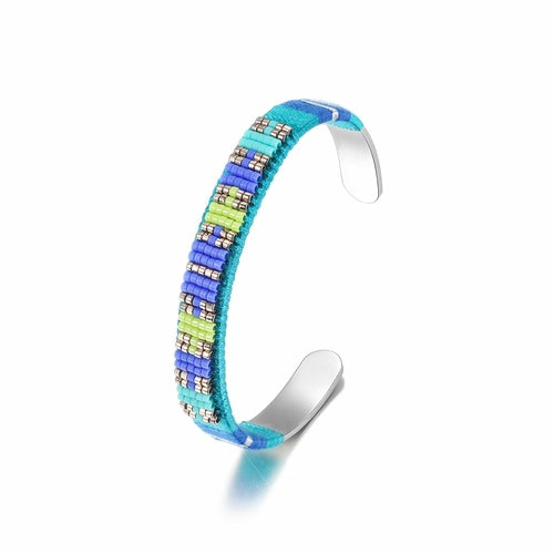 Woven Beaded Cuff Bracelet - Hypoallergenic and Non-Tarnishing - Jewelry & Watches - Bijou Her - Color -  - 