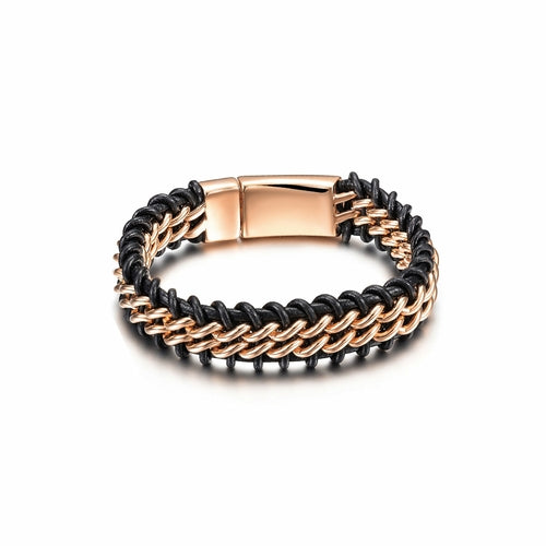 Hypoallergenic Magnet Clasp Leather Bracelet - Gold, Silver, Rose Gold, Vintage Cuban Link Fashion for Men - Jewelry & Watches - Bijou Her - Color -  - 