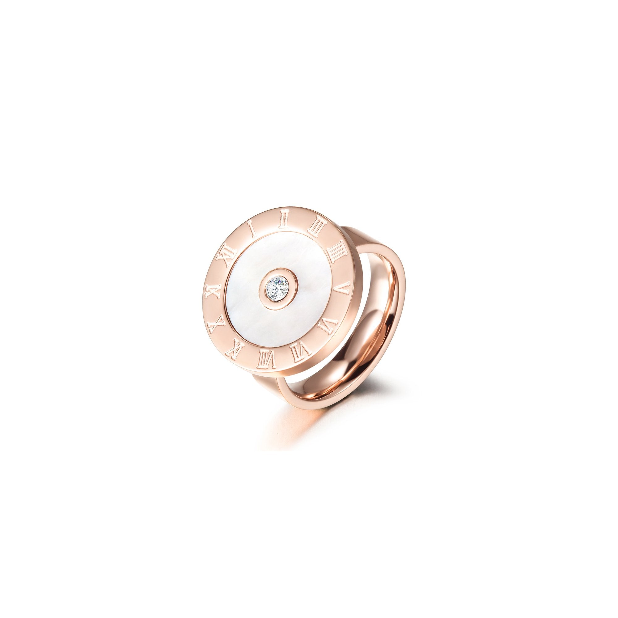 Rose Gold Roman Numerals Ring with Mother of Pearl Inlay - Jewelry & Watches - Bijou Her -  -  - 