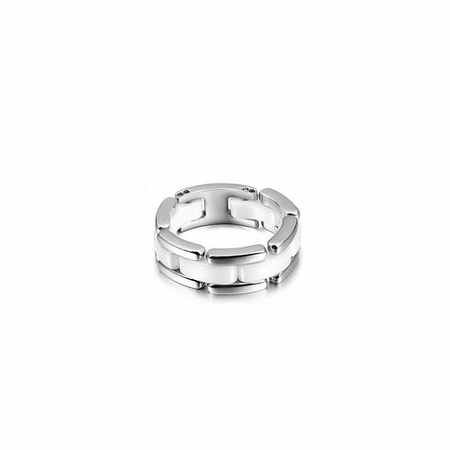 White Ceramic Stacking Ring with CZ Stones - Hypoallergenic, Sizes 6-10, Gift Box Included - Jewelry & Watches - Bijou Her - Size -  - 