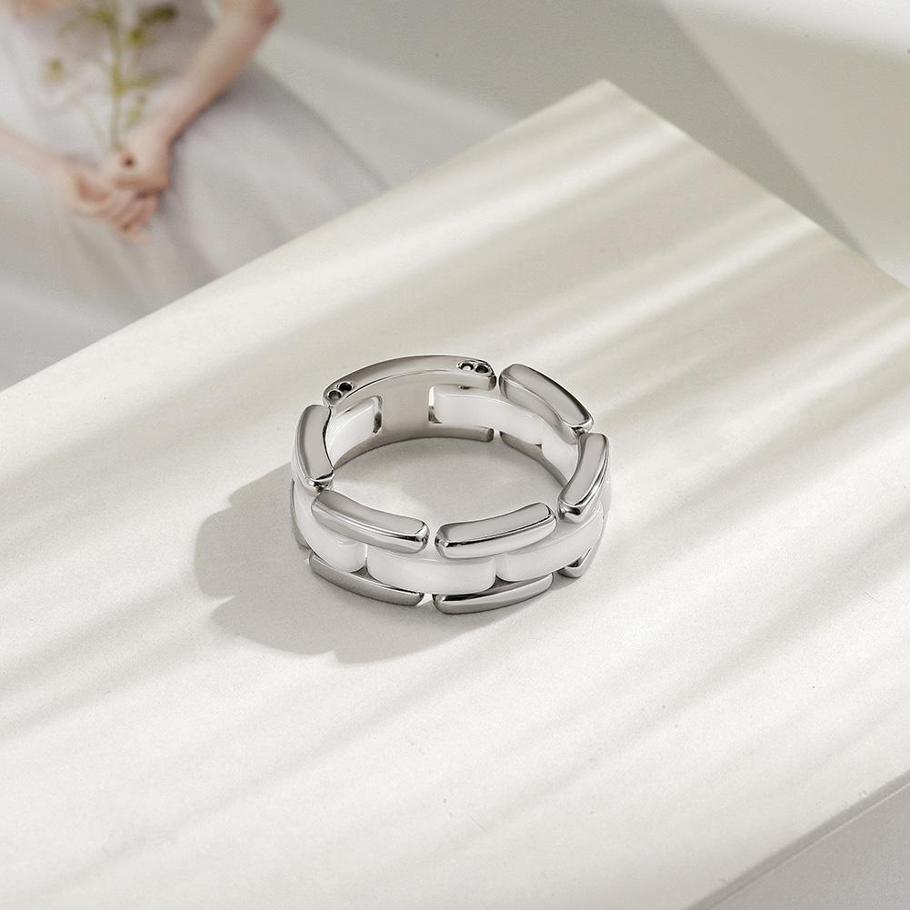 White Ceramic Stacking Ring with CZ Stones - Hypoallergenic, Sizes 6-10, Gift Box Included - Jewelry & Watches - Bijou Her -  -  - 