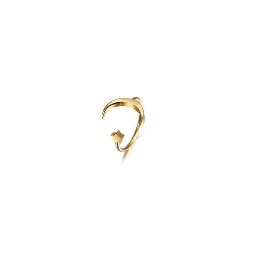 Hypoallergenic Crescent Moon and Star Ring in 14K Gold PVD Plated Stainless Steel - Jewelry & Watches - Bijou Her - Size -  - 